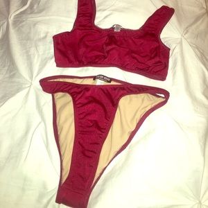 Burgundy high waisted two piece.